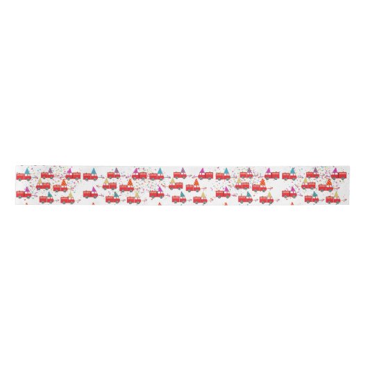 Red Fire Truck Pattern Satijnen Lint (Voorkant)
