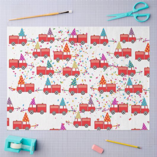 Red Fire Truck Pattern Tissuepapier (Craft)