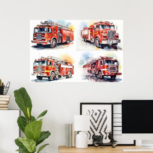 Red Fire Truck Poster (Thuiskantoor)