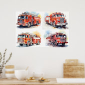 Red Fire Truck Poster (Keuken)