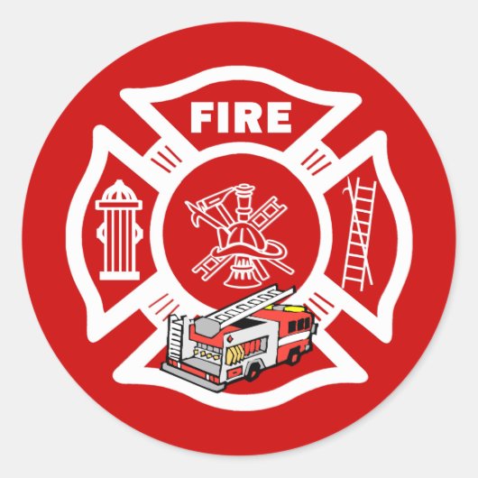 Red Fire Truck Rescue Ronde Sticker (Voorkant)