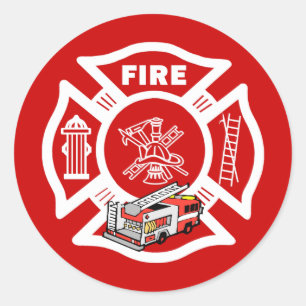 Red Fire Truck Rescue Ronde Sticker
