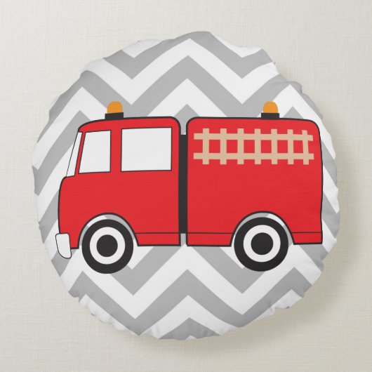 Red Fire Truck Rond Kussen (Achterkant)