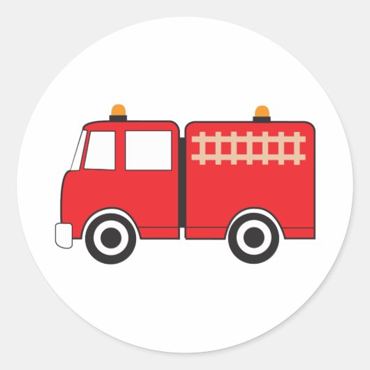 Red Fire Truck Ronde Sticker (Voorkant)