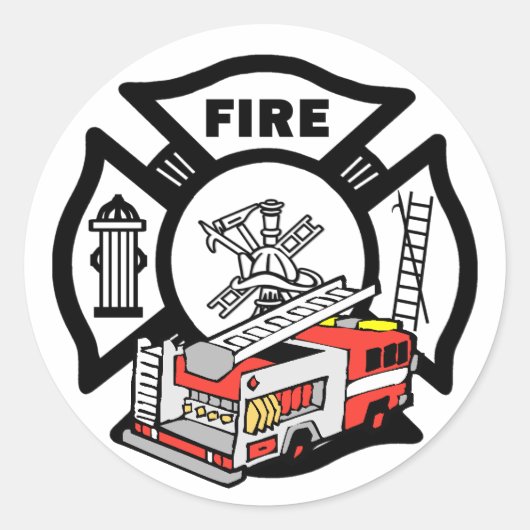 Red Fire Truck Ronde Sticker (Voorkant)