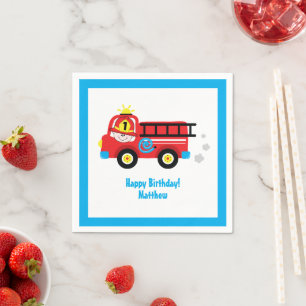 Red Fire Truck Schattig glimlachend vuurman Birthd Servet