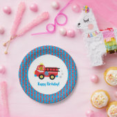 Red Fire Truck Smiling Brandweerman Papieren Bordje (Feest)