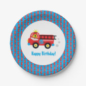 Red Fire Truck Smiling Brandweerman Papieren Bordje (Voorkant)