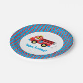 Red Fire Truck Smiling Brandweerman Papieren Bordje (Gekanteld)