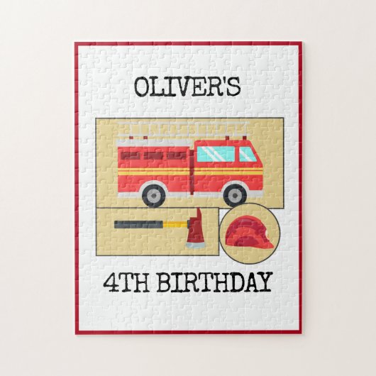 Red Fire Truck | Thema Kids Verjaardagsfeestje Pos Legpuzzel (Verticaal)