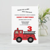 Red Fire Truck Two Photo Birthday Kaart (Staand voorkant)