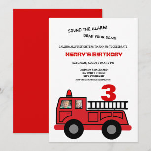 Red Fire Truck Two Photo Birthday Kaart