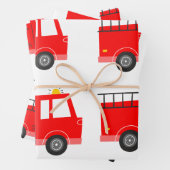 Red Fire Truck Verjaardag Inpakpapier Vel (In situ)