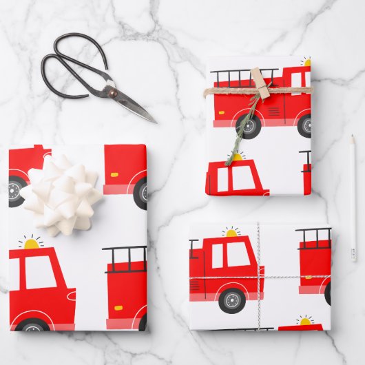 Red Fire Truck Verjaardag Inpakpapier Vel (Voorkant)