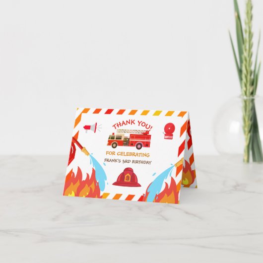 Red Fire Truck Verjaardagsfeestje Dank u Bedankkaart (Voorkant)