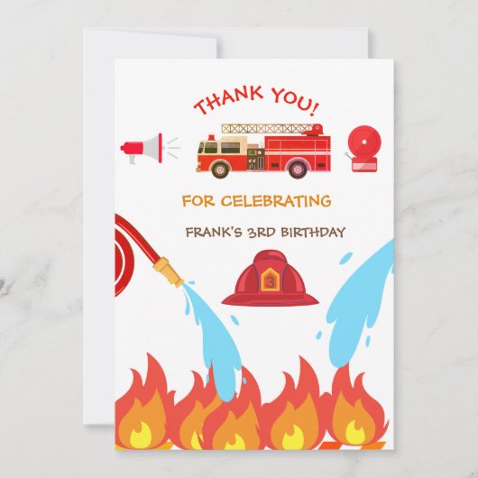 Red Fire Truck Verjaardagsfeestje Dank u Bedankkaart (Voorkant)