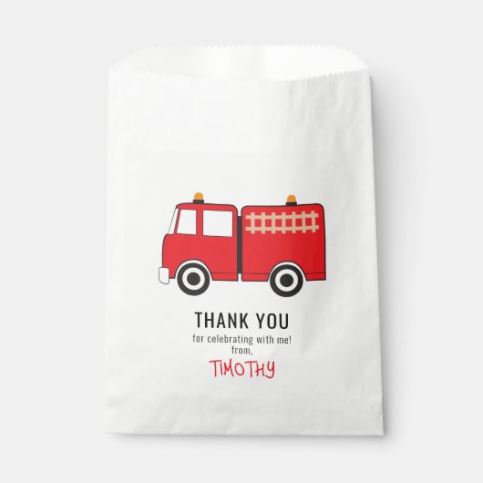 Red Fire Truck Verjaardagsfeestje Dank u Bedankzakje (Voorkant)