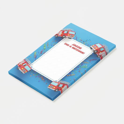 Red Fire Trucks gepersonaliseerde mitswa Post-it® Notes (Schuin)