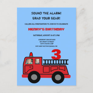 Red Fire twee foto Birthday Party Invitation Briefkaart