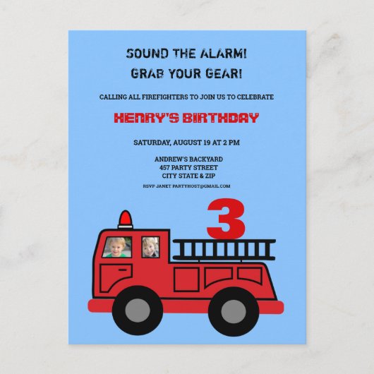 Red Fire twee foto Birthday Party Invitation Briefkaart (Voorkant)