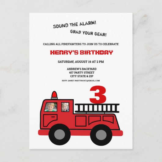 Red Fire twee foto Birthday Party Invitation Briefkaart (Voorkant)