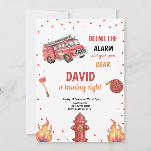 RED FIREFIGHTER BIRTHDAY PARTY INVITATION KAART (Voorkant)