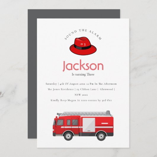 Red Firetruck Engine Kinder elke leeftijd verjaard Kaart (Voorkant / Achterkant)