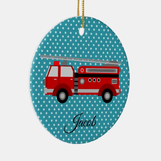 Red Firetruck Keramisch Ornament (Rechts)