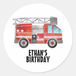 Red Firetruck op White Child's Birthday Party Ronde Sticker
