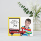 Red Firetruck Yellow Birthday Foto bedankt Briefkaart (Staand voorkant)