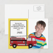 Red Firetruck Yellow Birthday Foto bedankt Briefkaart (Voorkant / Achterkant)