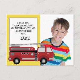 Red Firetruck Yellow Birthday Foto bedankt Briefkaart