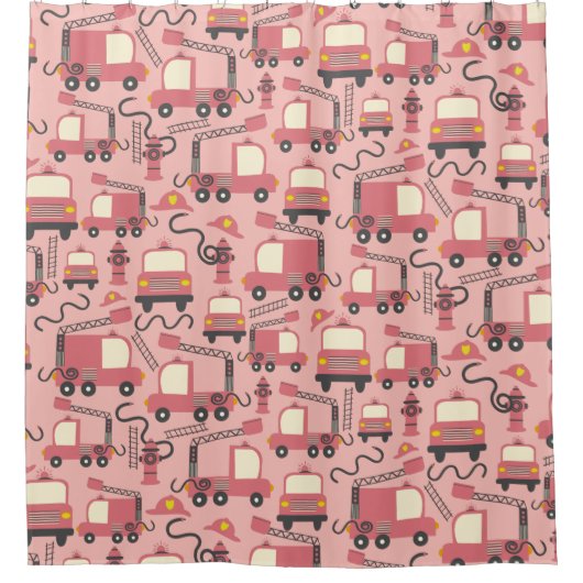 Red Firetrucks Firefighter Kinder reddingsvoertuig Douchegordijn (Voorkant)