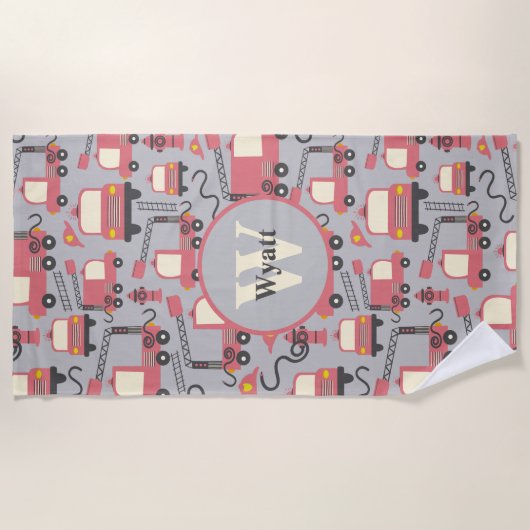 Red Firetrucks Firefighter Kinder Strandlaken (Voorkant)