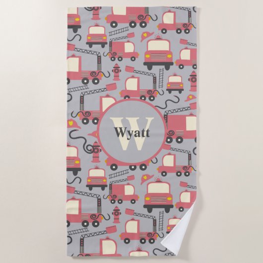 Red Firetrucks Firefighter Kinder Strandlaken (Voorkant)