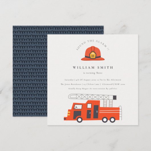 Red Firevrachtwagen Engine Kinder elke zondag uitn Bedankkaart (Voorkant / Achterkant)