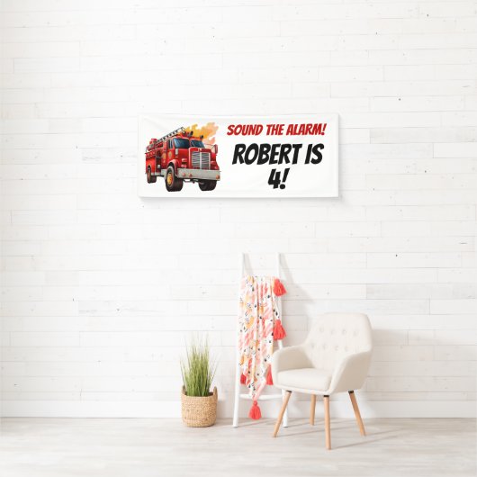 Red Firevrachtwagen Sound the Alarm Child's Name A Spandoek (Insitu)