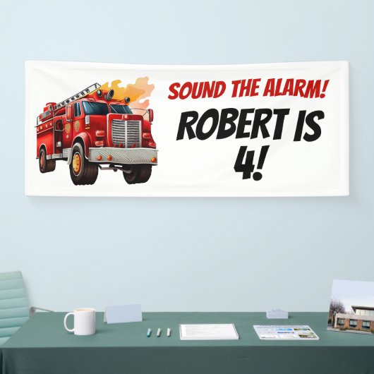 Red Firevrachtwagen Sound the Alarm Child's Name A Spandoek (Beurs)