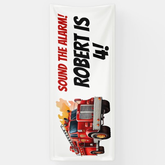 Red Firevrachtwagen Sound the Alarm Child's Name A Spandoek (Verticaal)