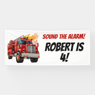 Red Firevrachtwagen Sound the Alarm Child's Name A Spandoek