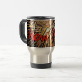 Red Fireworks Happy New Year 2019 Travel Mug Reisbeker (Voorkant links)