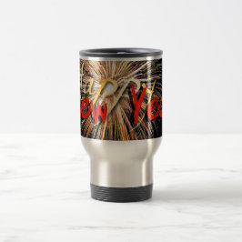 Red Fireworks Happy New Year 2019 Travel Mug Reisbeker