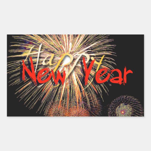 Red Fireworks Happy New Year 2024 R Sticker (Voorkant)
