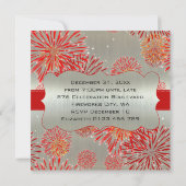 Red Fireworks op Silver New Year's Eve Party Kaart (Achterkant)