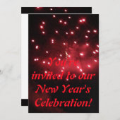 Red Fireworks Uitnodigingen voor nieuwjaarsviering (Voorkant / Achterkant)