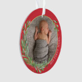 Red "First Noel" kerstgrine Baby Foto Ornament (voorkant)