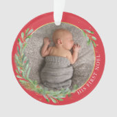 Red "First Noel" kerstgrine Baby Foto Ornament (voorkant)