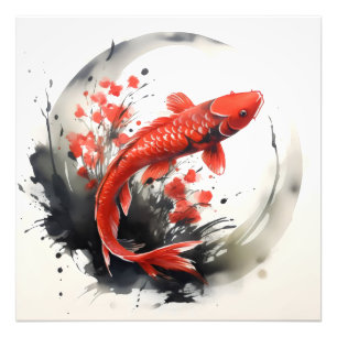 Red Fish Ink Painting Foto Afdruk