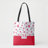 Red Five Petal Waterverf Flower Pattern Tote Bag (Voorkant)