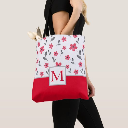 Red Five Petal Waterverf Flower Pattern Tote Bag (Dichtbij)